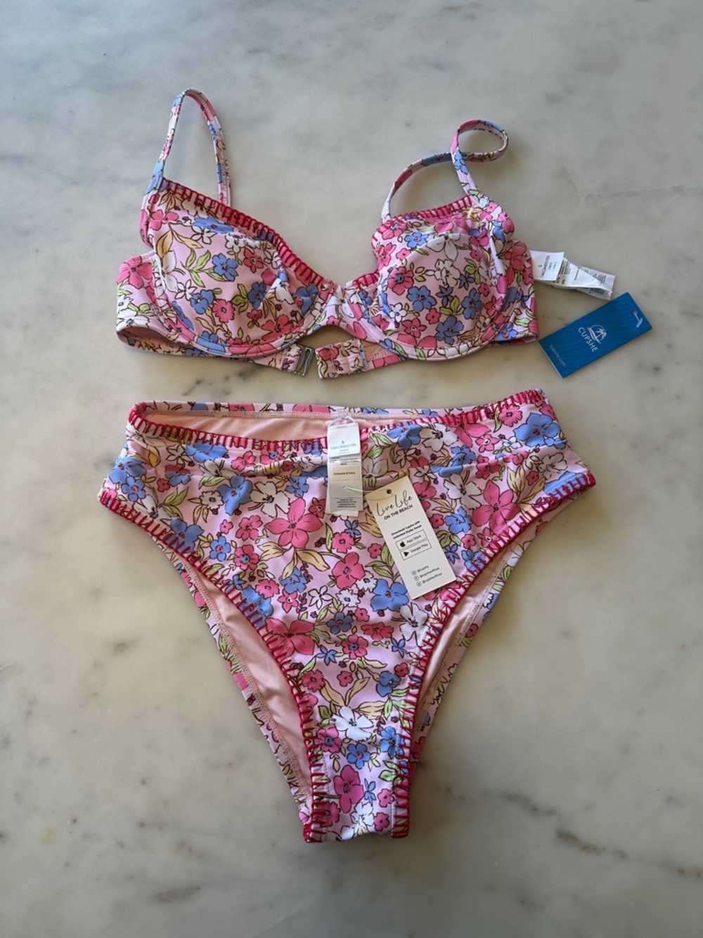 Floral Pink High-Waist Bikini Set